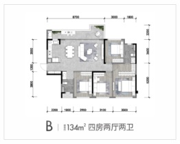 龙湖天府 云河颂4室2厅1厨2卫建面134.00㎡