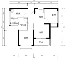 安居云畔2室2厅1厨1卫建面69.00㎡