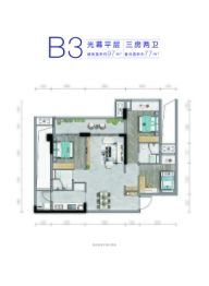 中国铁建元时代3室2厅1厨2卫建面99.00㎡