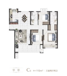 华发峰景湾3室2厅1厨2卫建面119.00㎡