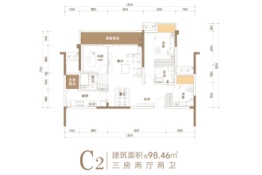 金剑湖山3室2厅2厨1卫建面98.46㎡