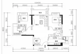 骏宏广场3室2厅1厨1卫建面88.36㎡