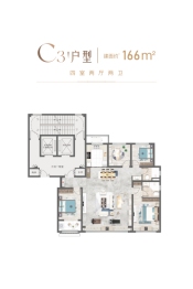  Four rooms, two halls, one kitchen and two sanitary surfaces of Future Life City 166.00 ㎡