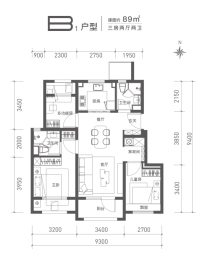 北京城建·星誉BEIJING3室2厅1厨2卫建面89.00㎡