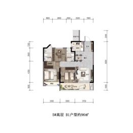 凌云府3室2厅1厨2卫建面96.00㎡