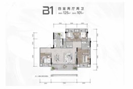 中央公园朗诗熙樾府4室5厅1厨2卫建面125.00㎡