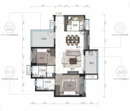 金地林溪花园2室2厅1厨2卫建面89.00㎡