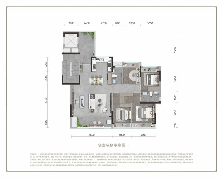 锦江璞园143户型创意装修示意图一4室2厅2卫1厨143.00㎡-成都房天下