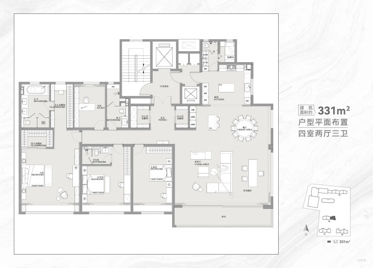 青岛银丰·玖玺臺4室2厅3卫1厨331.00㎡户型图-青岛房天下