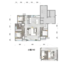 市中万科城3室2厅1厨2卫建面143.00㎡