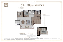 铭鹏福璟4室2厅1厨1卫建面88.00㎡