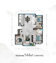 铭远·丽水湾3室2厅1厨2卫建面144.00㎡