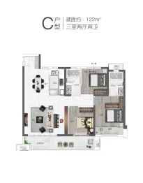 金地西湖春晓3室2厅1厨2卫建面122.00㎡