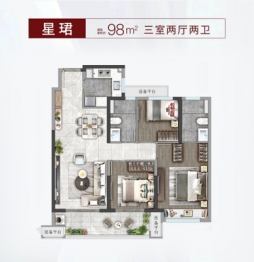 悦宸里3室2厅1厨2卫建面98.00㎡