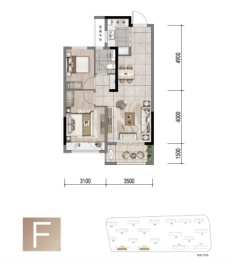 蓝悦湾2室2厅1厨1卫建面72.00㎡