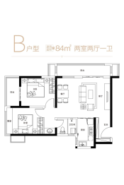 华清园·文津观澜2室2厅1厨1卫建面84.00㎡