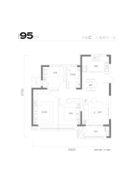 中铁·滨城云著3室2厅1厨1卫建面95.00㎡