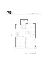 中铁·滨城云著2室2厅1厨1卫建面75.00㎡