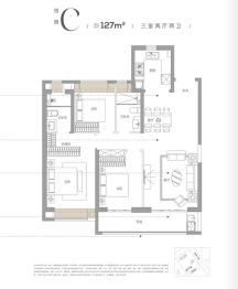 大华铂金悦府3室2厅1厨2卫建面127.00㎡