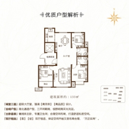 翰林华邸3室2厅1厨2卫建面133.00㎡