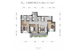 成都城投·春江蘭庭3室2厅1厨2卫建面88.00㎡