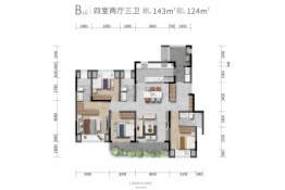 成都城投·春江蘭庭4室2厅1厨3卫建面143.00㎡