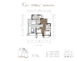 城投置地·国宾璟园2室2厅1厨2卫建面88.00㎡