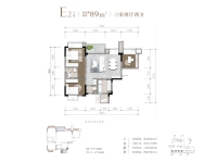 E2 户型 89㎡ 三室两厅两卫