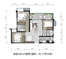 中铁城 颐湖题院3室2厅1厨2卫建面96.19㎡