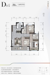 理想银泰城3室2厅1厨2卫建面106.00㎡