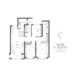 体北鲁能公馆3室2厅1厨2卫建面107.00㎡