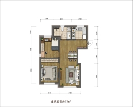 国信南山温泉城2室2厅1厨1卫建面77.00㎡