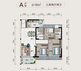 惠州交投·金河悦府3室2厅1厨2卫建面99.00㎡