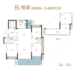 金富江山院4室2厅1厨2卫建面128.85㎡