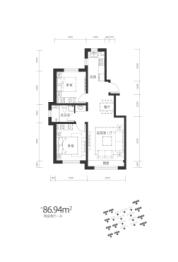 上源·水木清华2室2厅1厨1卫建面86.94㎡