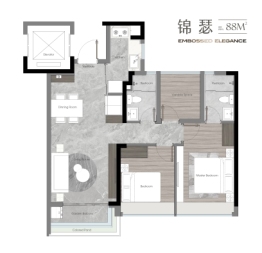 保利锦上印2室2厅1厨2卫建面88.00㎡