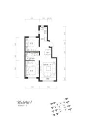 上源·水木清华2室2厅1厨1卫建面85.64㎡