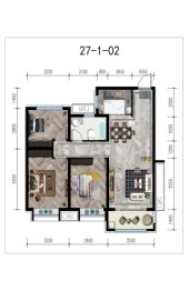 恒丰·理想城3室2厅1厨1卫建面102.87㎡