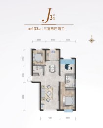 福宁印3室2厅1厨2卫建面133.00㎡