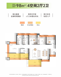 越秀·大学·星汇锦城4室2厅2卫建面98.00㎡