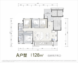 龙湖·天府晴川4室2厅1厨2卫建面128.00㎡