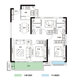 福星华府·琛境3室2厅1厨2卫建面114.00㎡