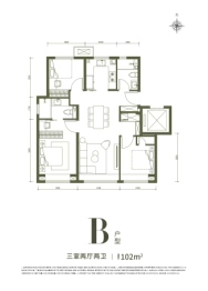 招商璀璨时代3室2厅1厨2卫建面102.00㎡