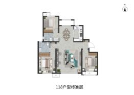 泽信拾光名著3室2厅2卫建面118.00㎡