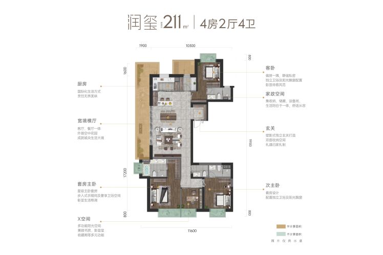 昆明昆明·润府4室2厅4卫1厨211.00㎡户型图-昆明房天下