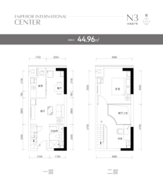 帝王国际中心1室1厅1厨1卫建面43.00㎡