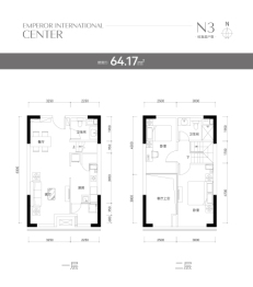 帝王国际中心1室1厅1厨1卫建面60.00㎡