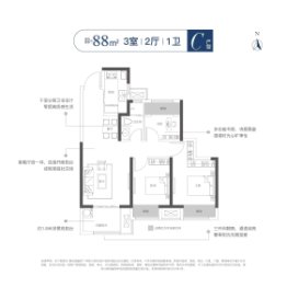 朗悦悦融苑3室2厅1厨1卫建面88.00㎡