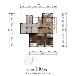 天鸿锦江府3室2厅1厨2卫建面140.0㎡
