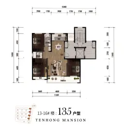 天鸿锦江府3室2厅1厨2卫建面135.00㎡